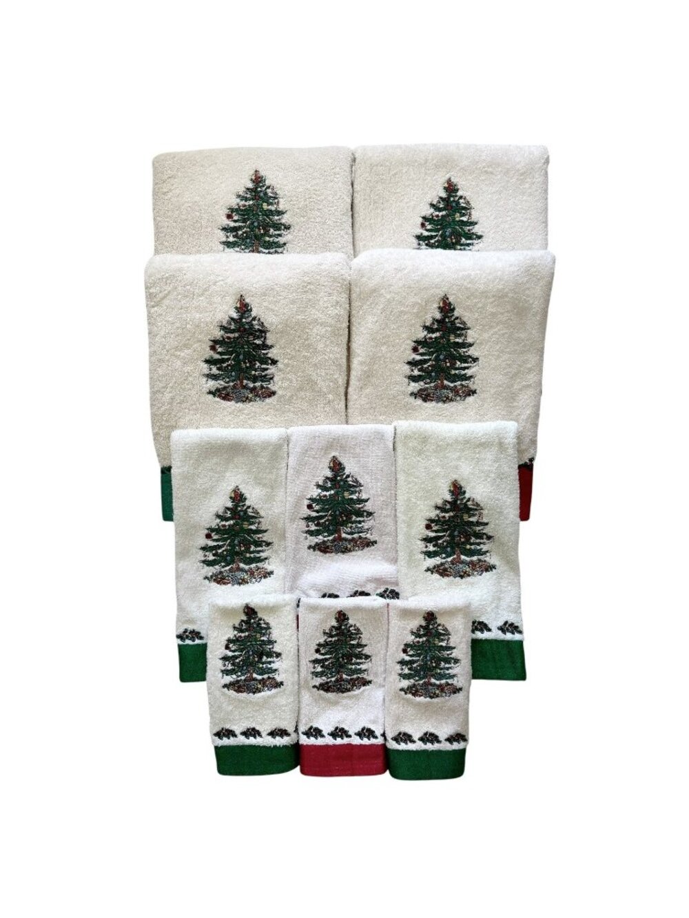 SPODE Christmas Tree Hand Bath Fingertip Decorative Embroidered Towels 10pc Set